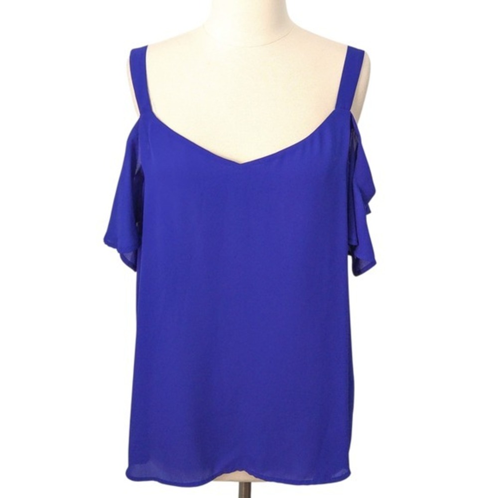 Worthington‎ Blue Chiffon Cold Shoulder Top- XL